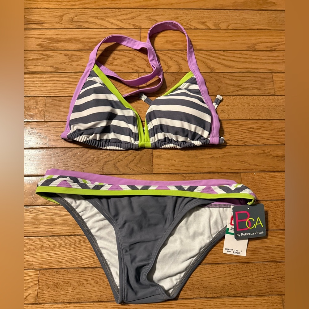 BCA Purple and Gray Striped Bikini